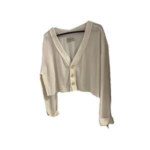 Urban Outfitters Cream Cropped V‑Neck Button Cardigan